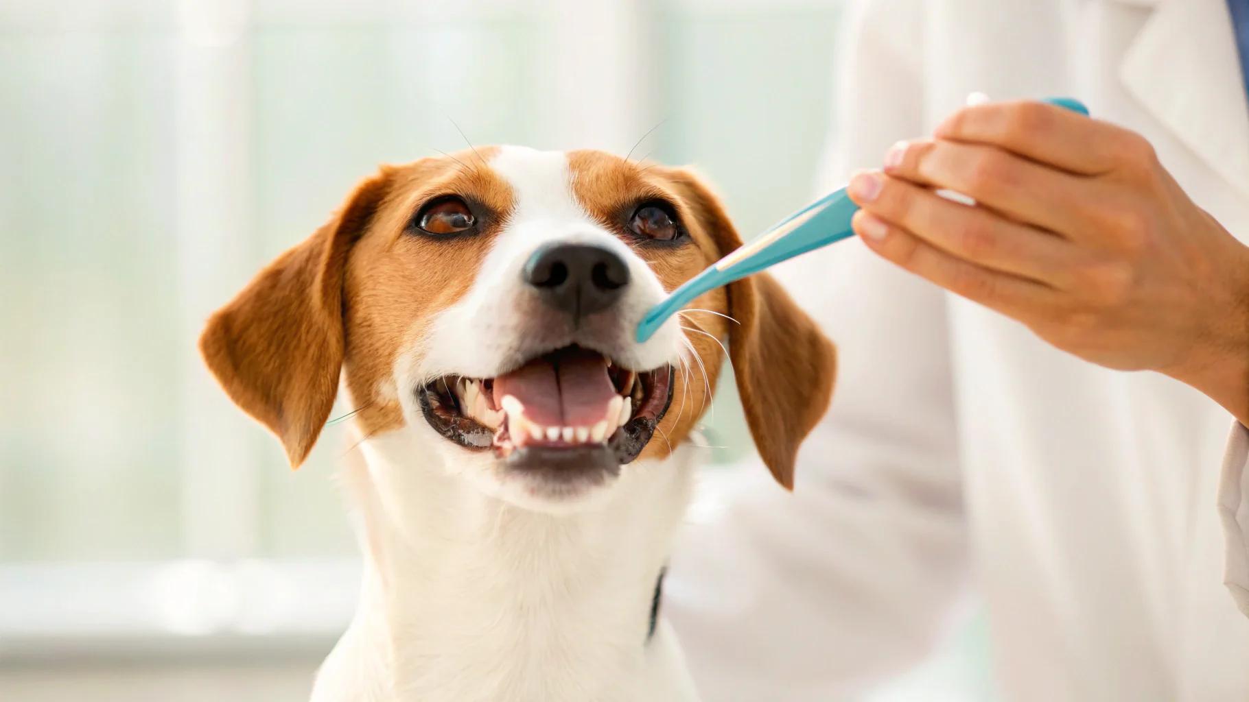 Pet during a dental care related wellness moment
